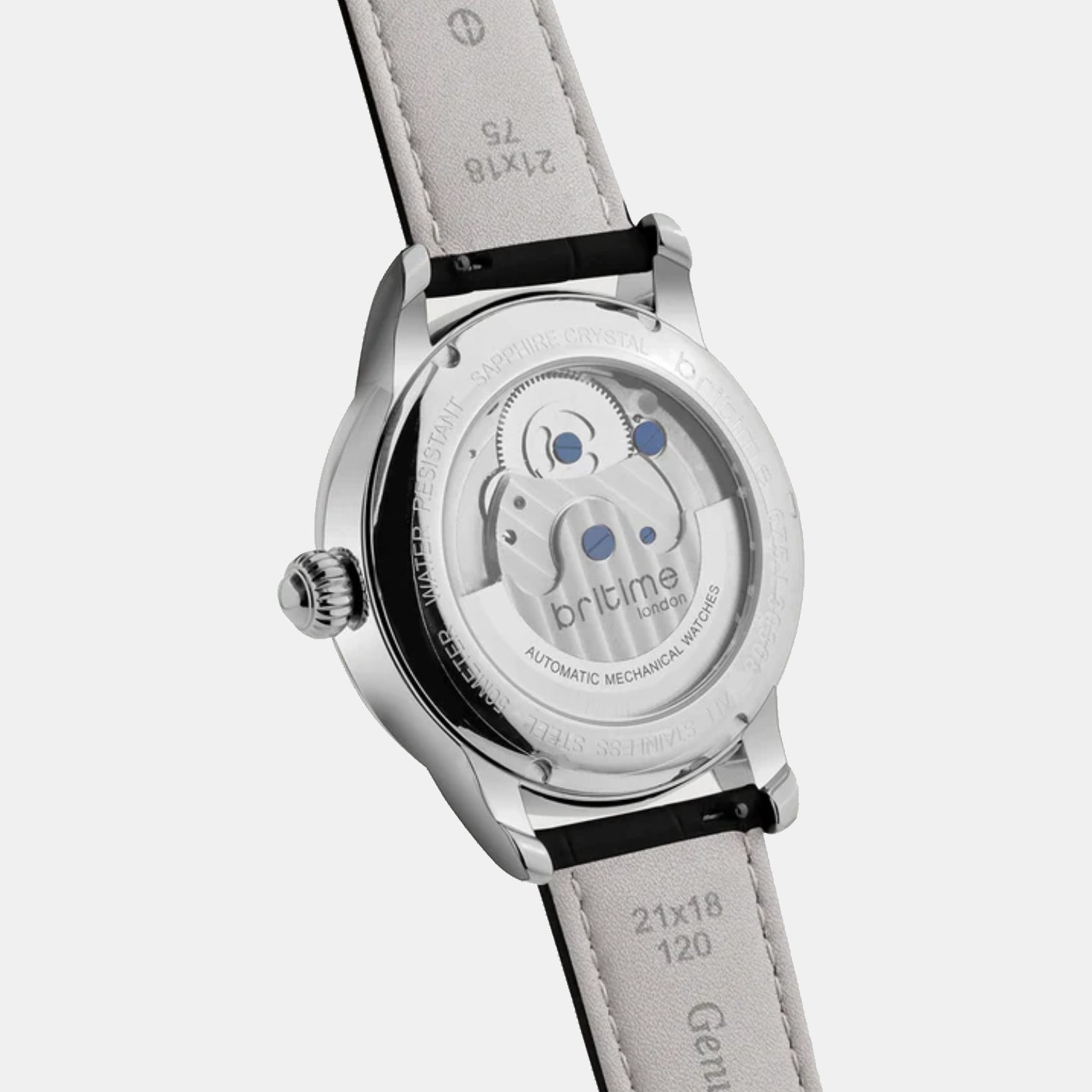 Men Automatic Silver Dial Analog Leather Watch 675-L10306