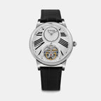 Men Automatic Silver Dial Analog Leather Watch 675-L10306