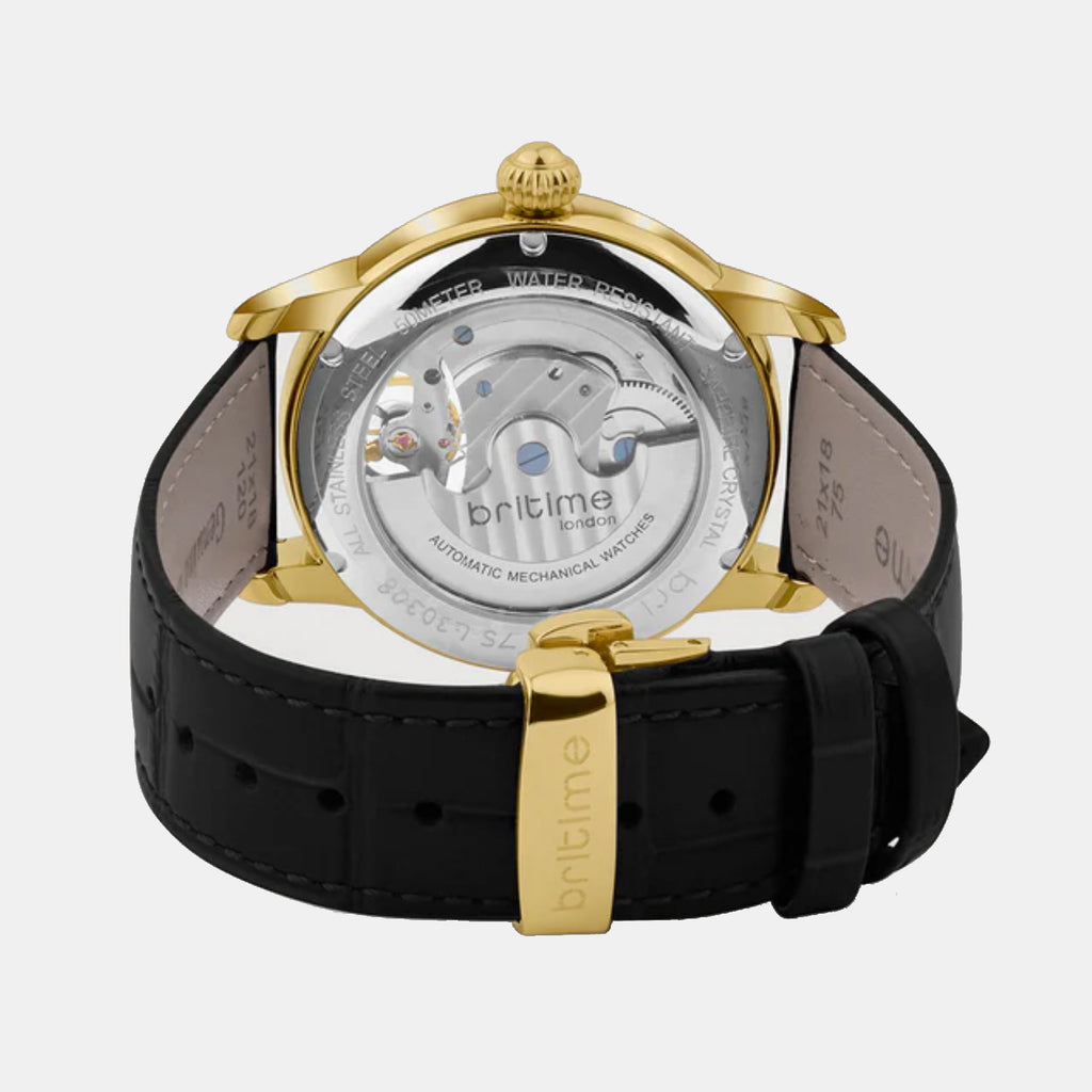 Men Automatic Black Dial Analog Leather Watch 675-L20406