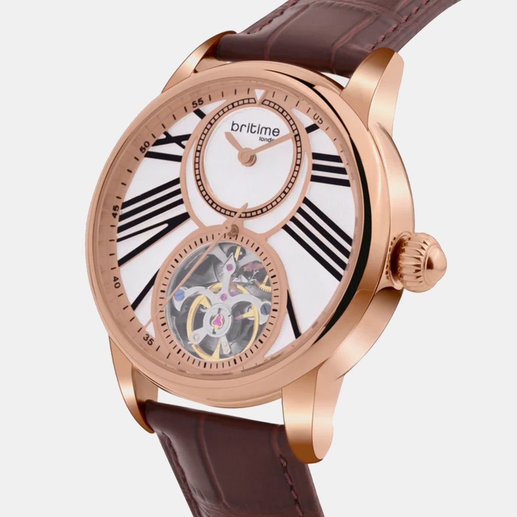 Men Automatic Silver Dial Analog Leather Watch 675-L30308