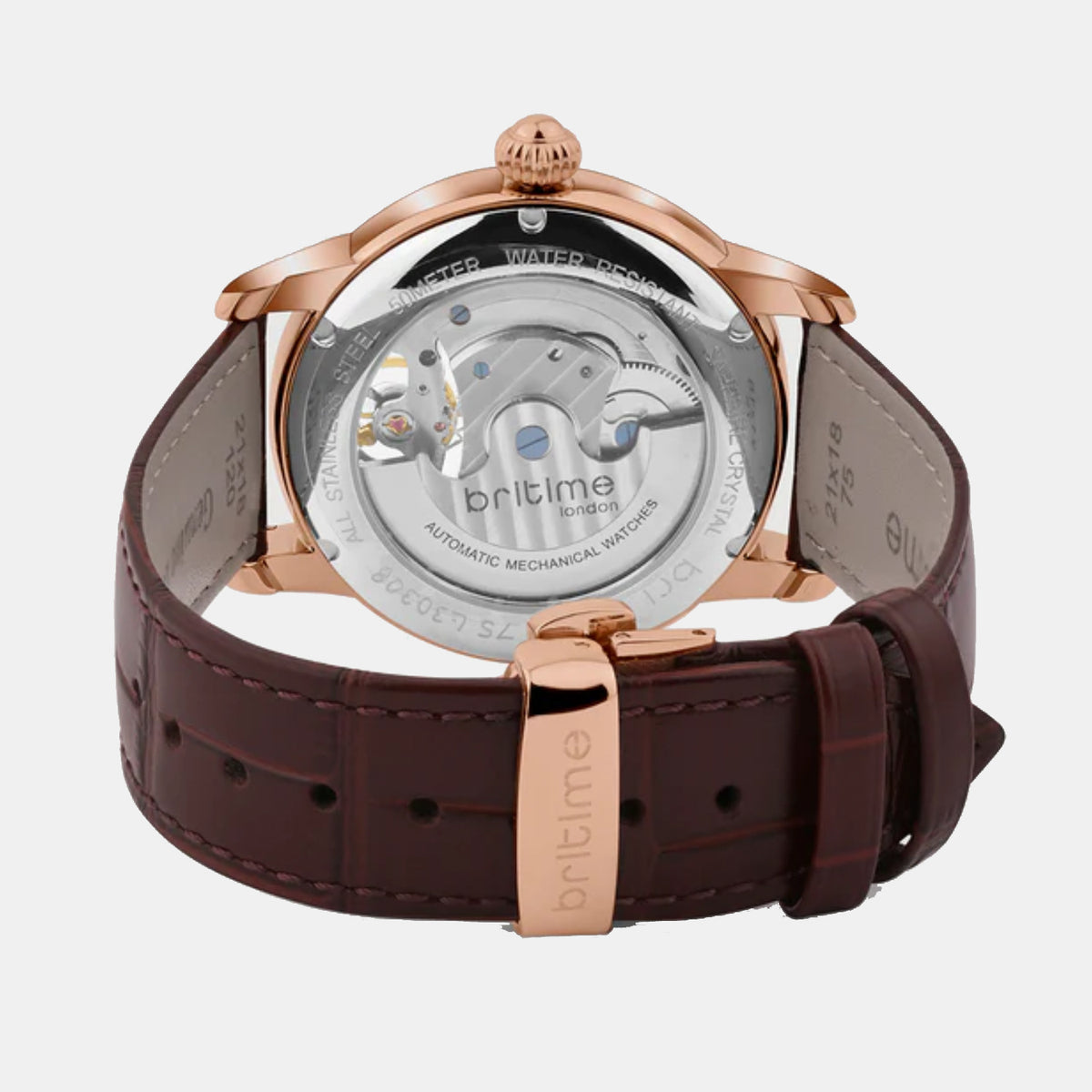 Men Automatic Silver Dial Analog Leather Watch 675-L30308