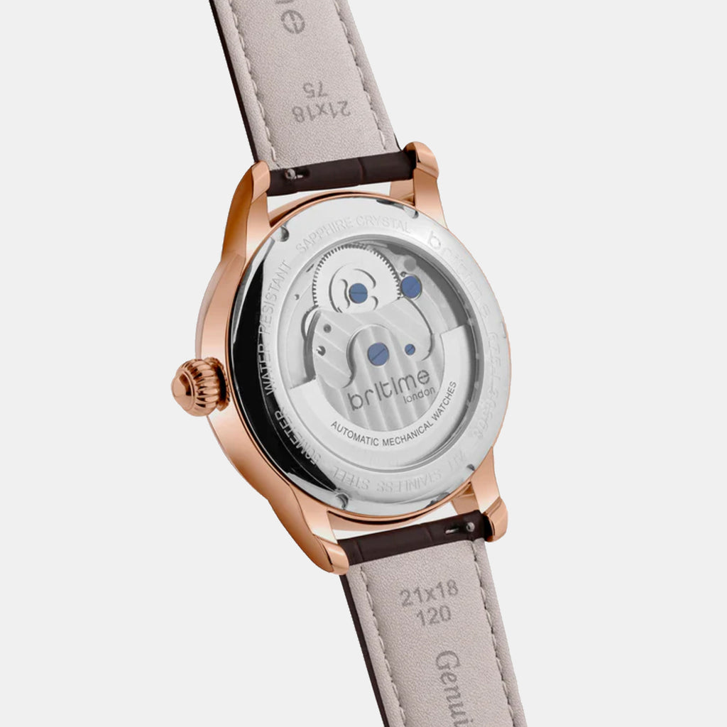 Men Automatic Silver Dial Analog Leather Watch 675-L30308