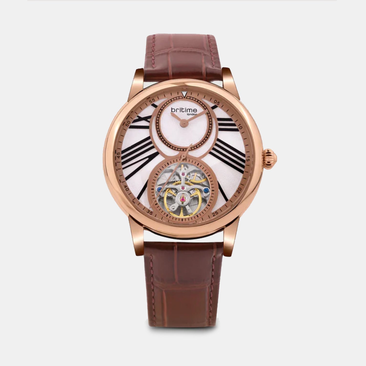 Men Automatic Silver Dial Analog Leather Watch 675-L30308