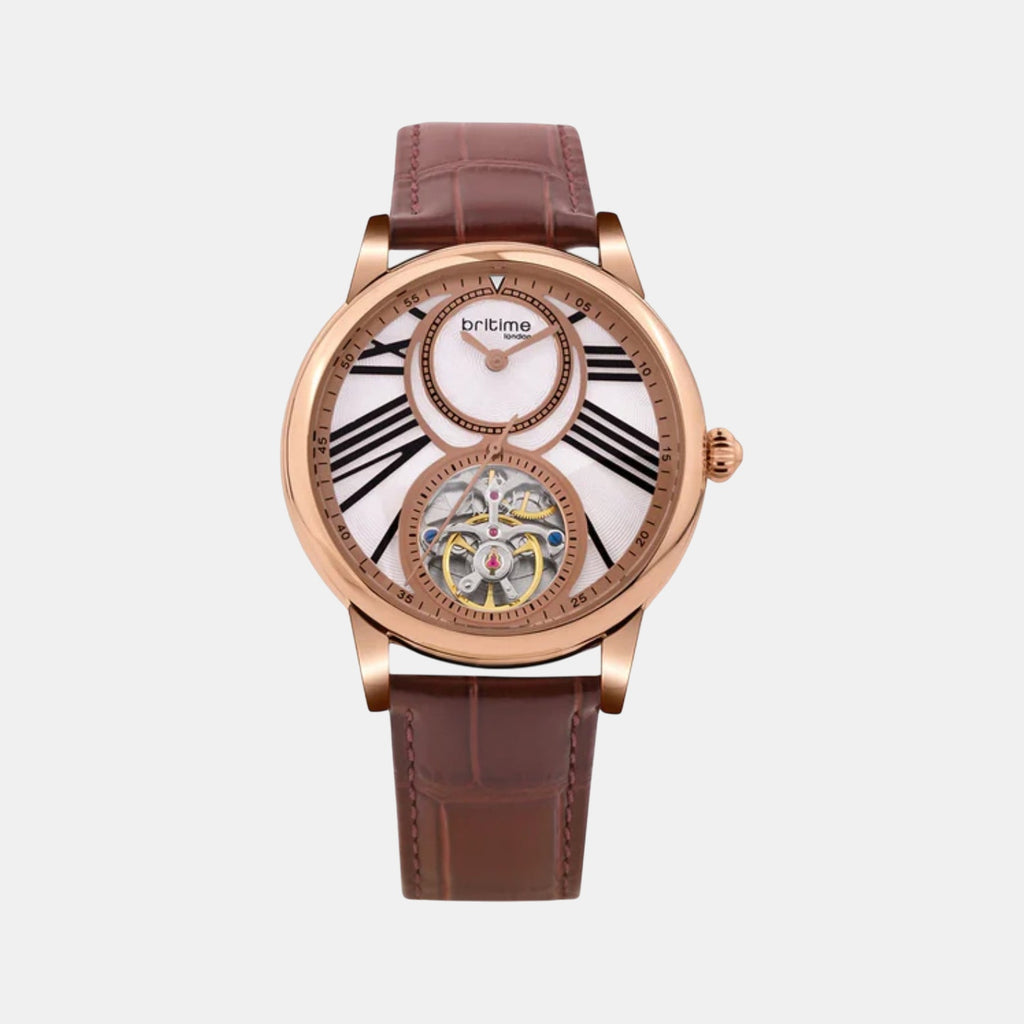 Men Automatic Silver Dial Analog Leather Watch 675-L30308