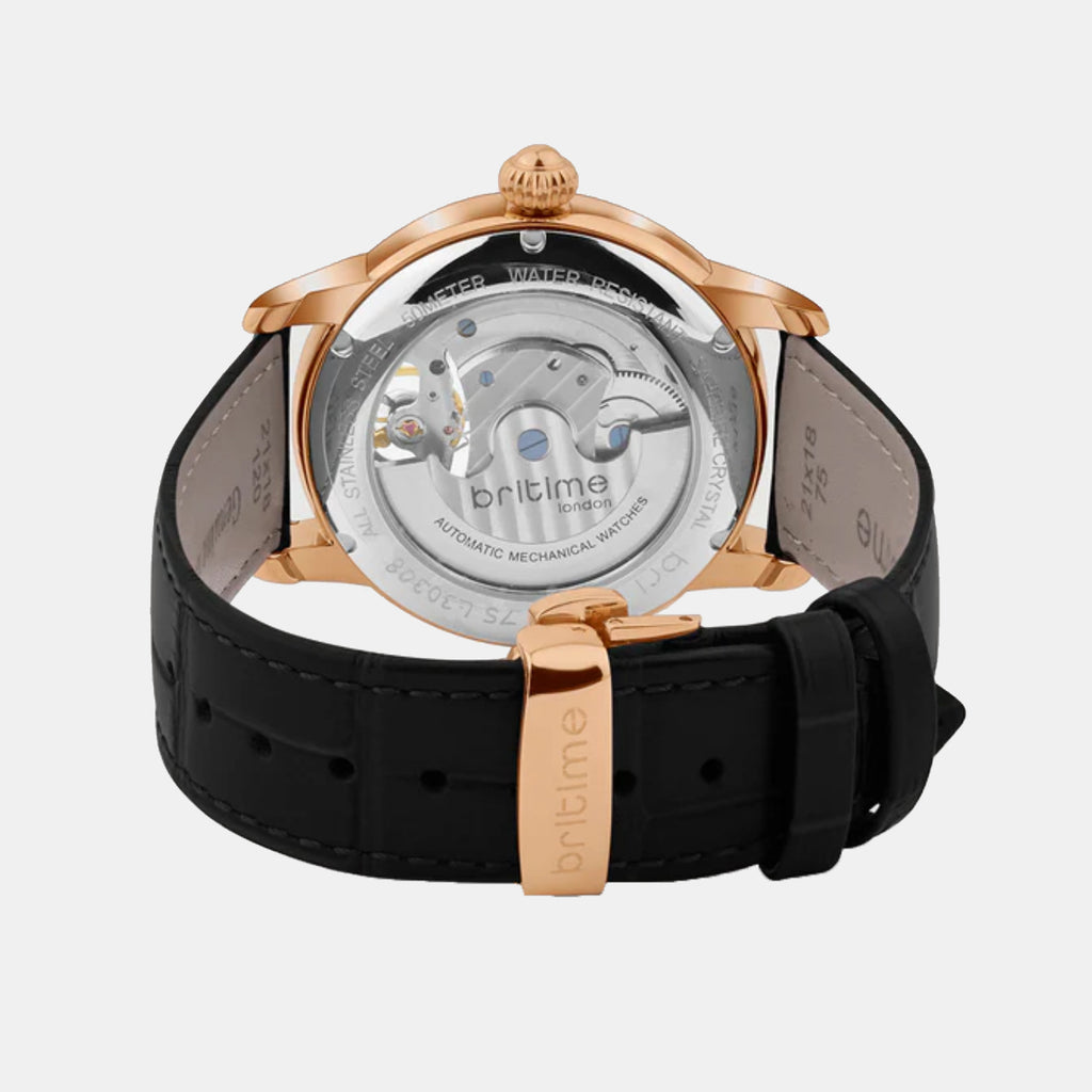 Men Automatic Black Dial Analog Leather Watch 675-L30406