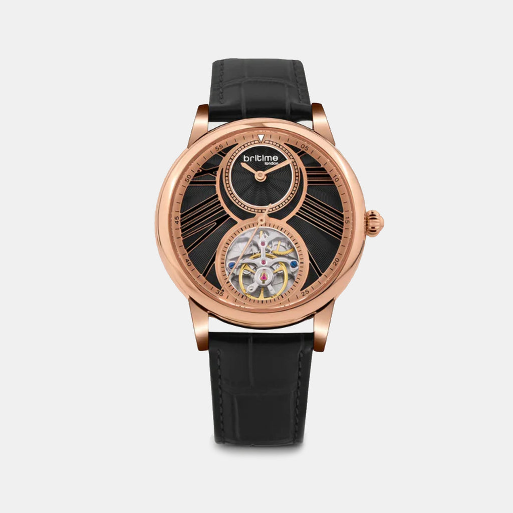 Men Automatic Black Dial Analog Leather Watch 675-L30406