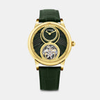 Men Automatic Green Dial Analog Leather Watch 675-L31412