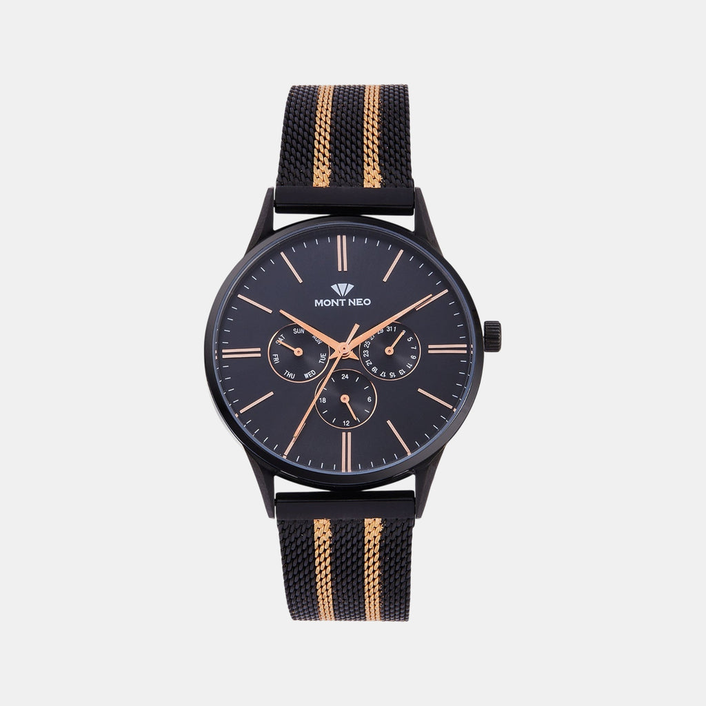 Men Quartz Black Dial Multi-Function Mesh Watch 7001M-E4404-01