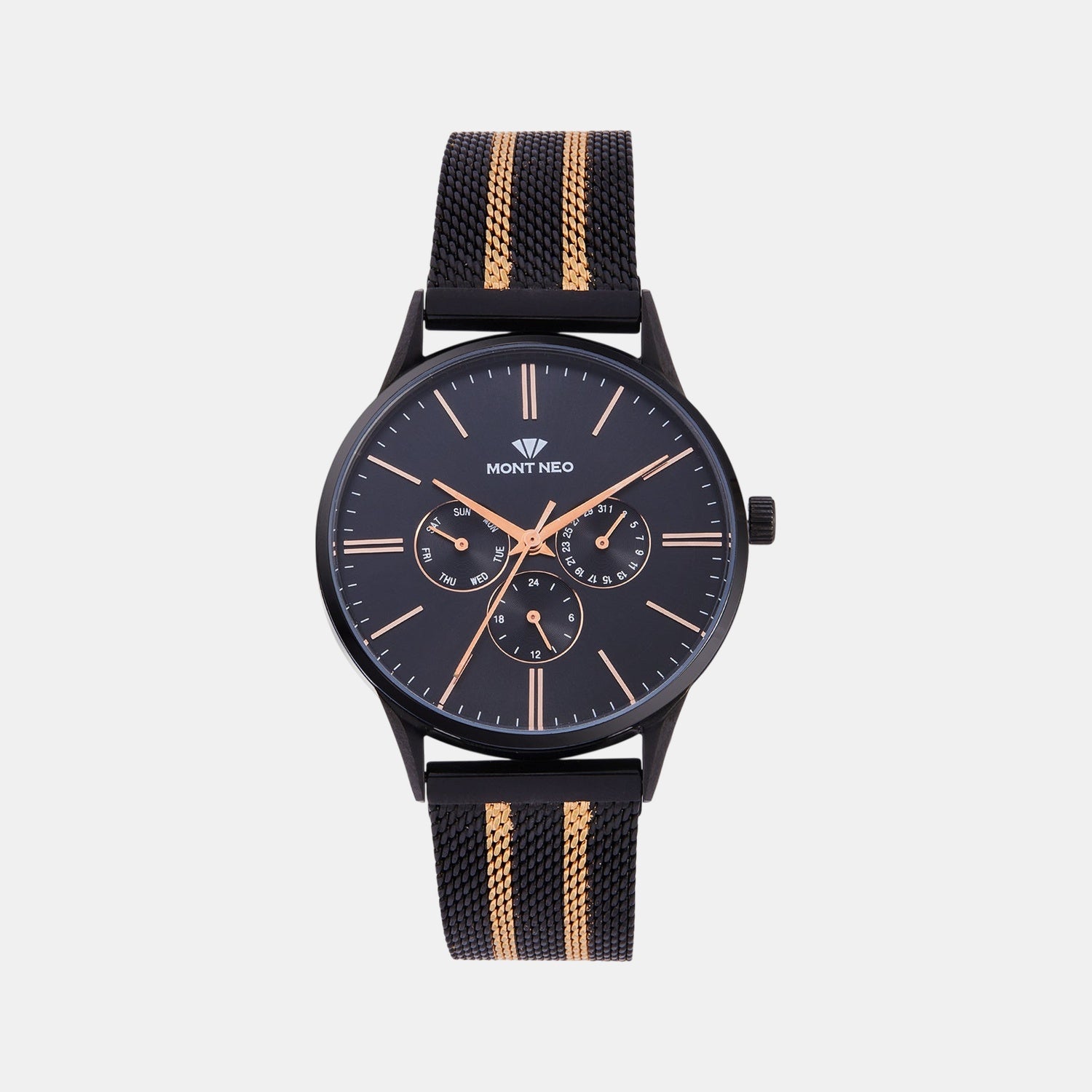 Men Quartz Black Dial Multi-Function Mesh Watch 7001M-E4404-01