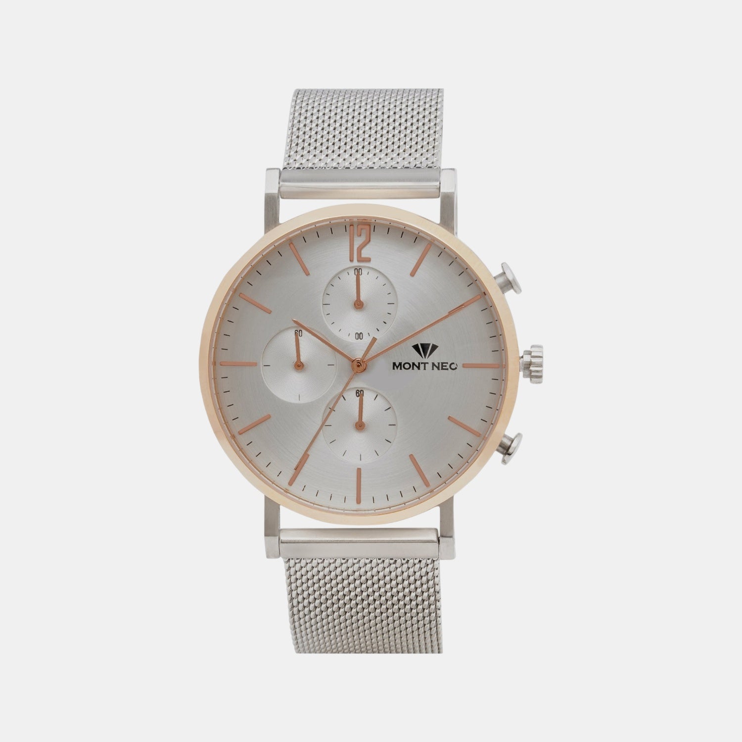 Men Quartz Silver Dial Chronograph Mesh Watch 7004M-B1303