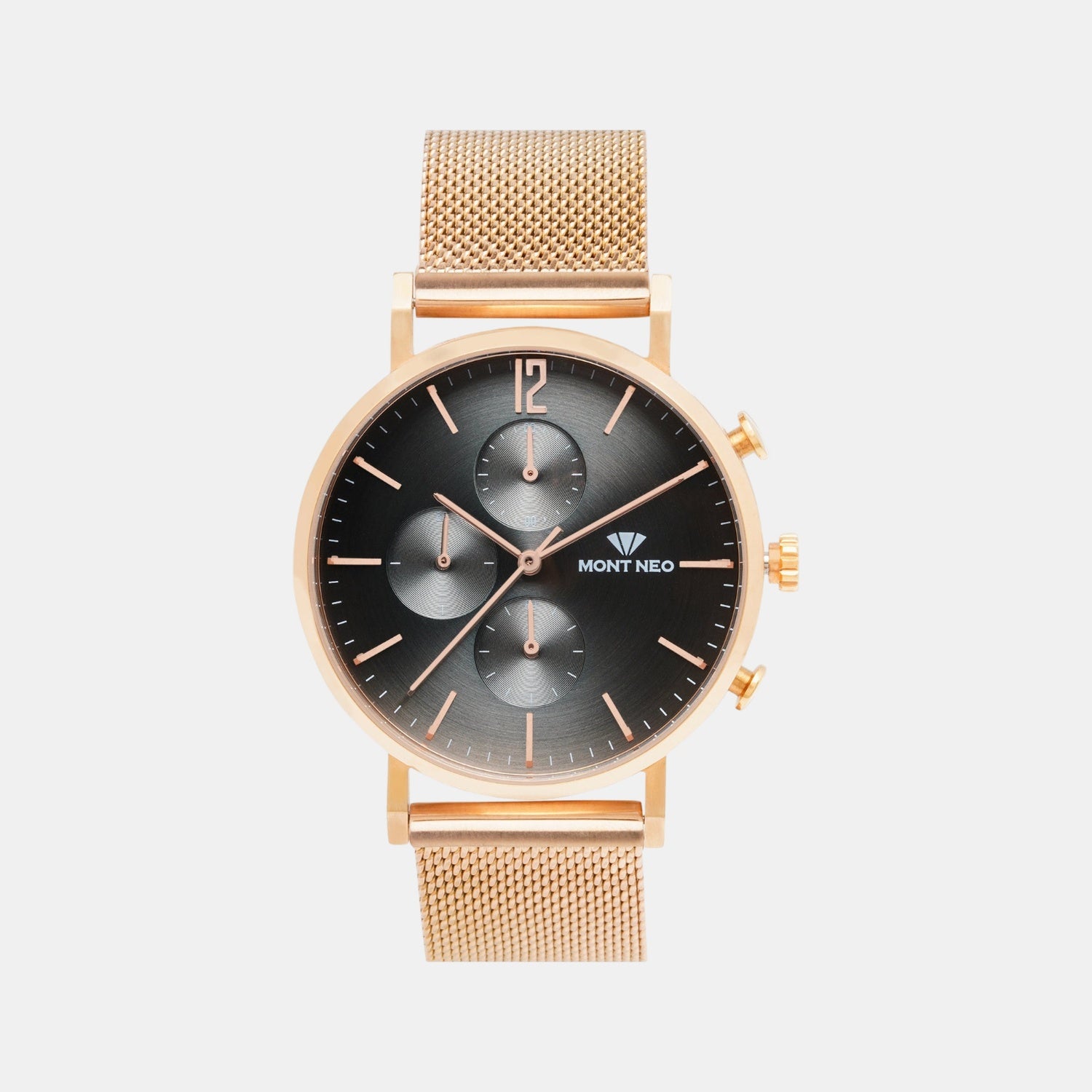 Men Quartz Black Dial Chronograph Mesh Watch 7004M-B3315