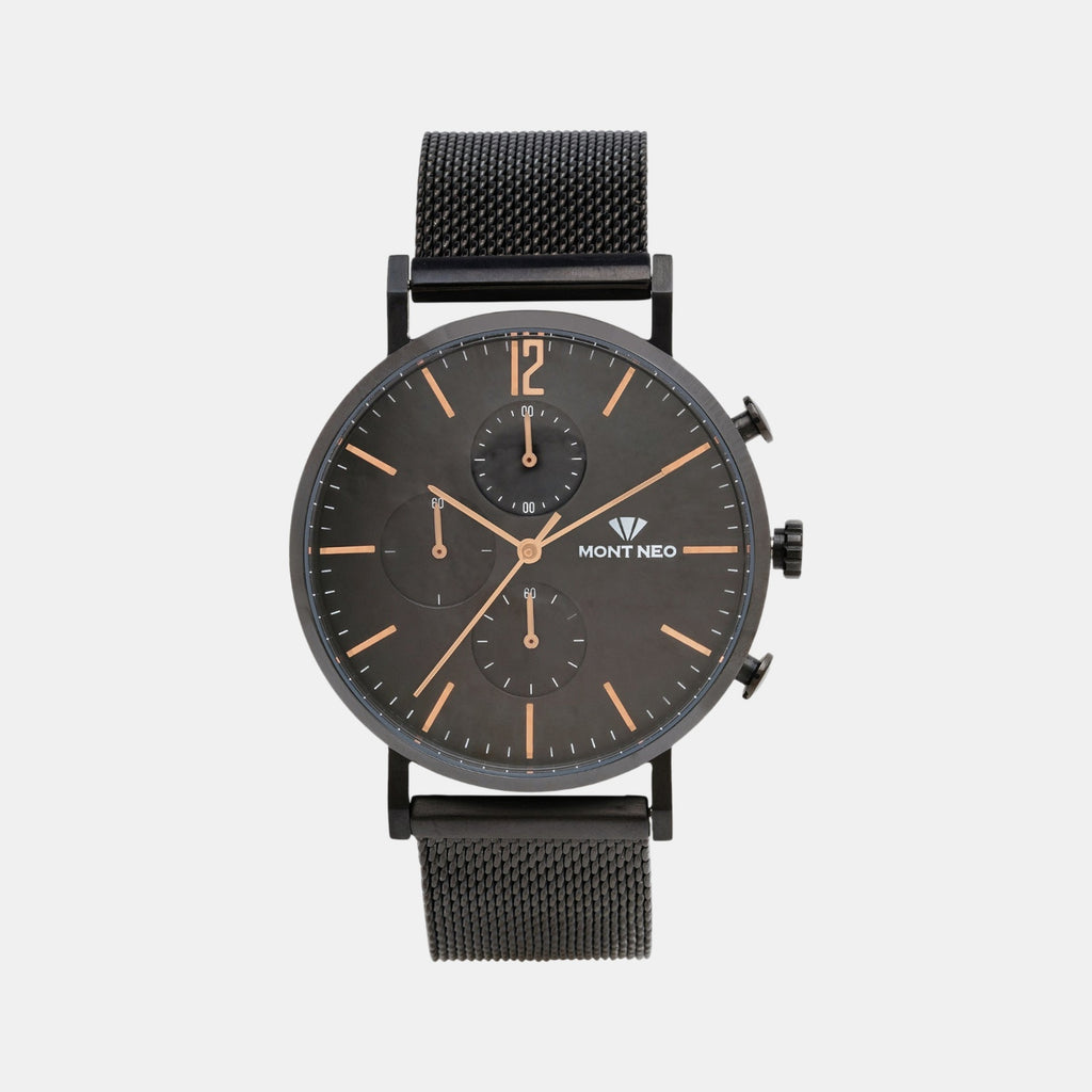 Men Quartz Black Dial Chronograph Mesh Watch 7004M-B4404