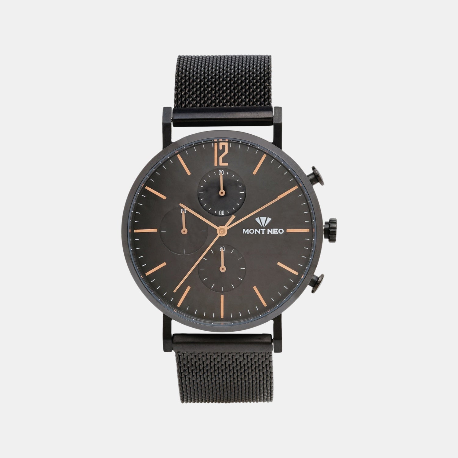 Men Quartz Black Dial Chronograph Mesh Watch 7004M-B4404