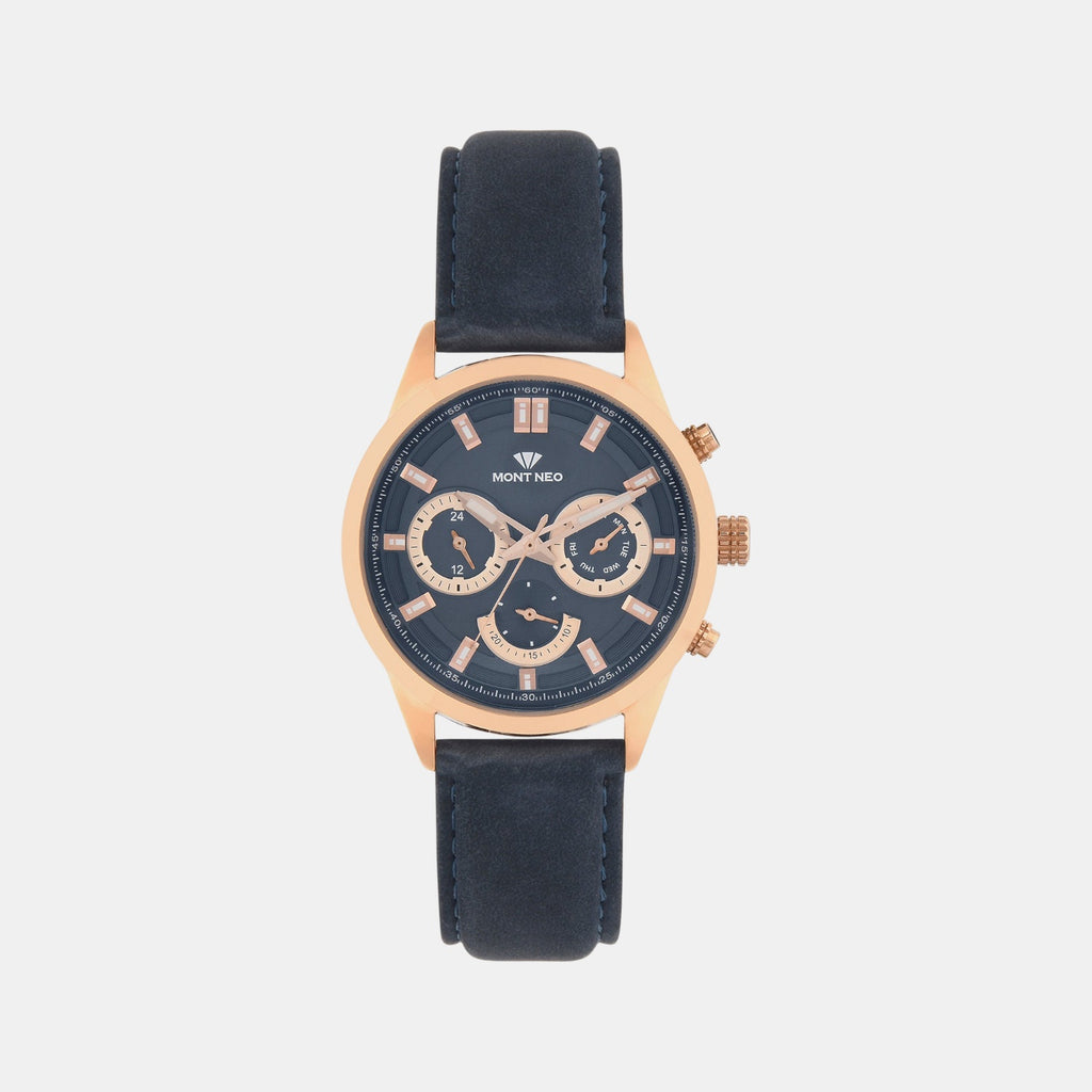 Men Quartz Blue Dial Chronograph Leather Watch 7007C-L3305-05