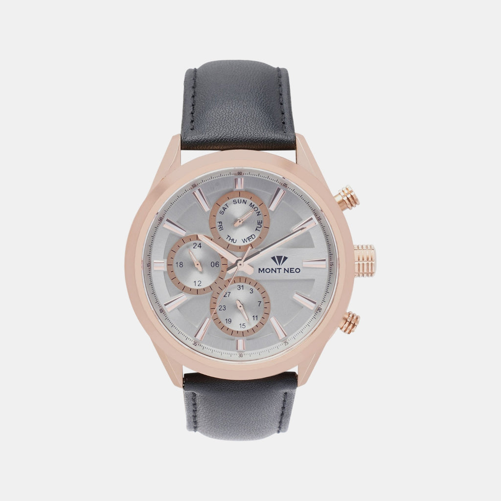 Men Quartz Silver Dial Chronograph Leather Watch 7010C-L3303