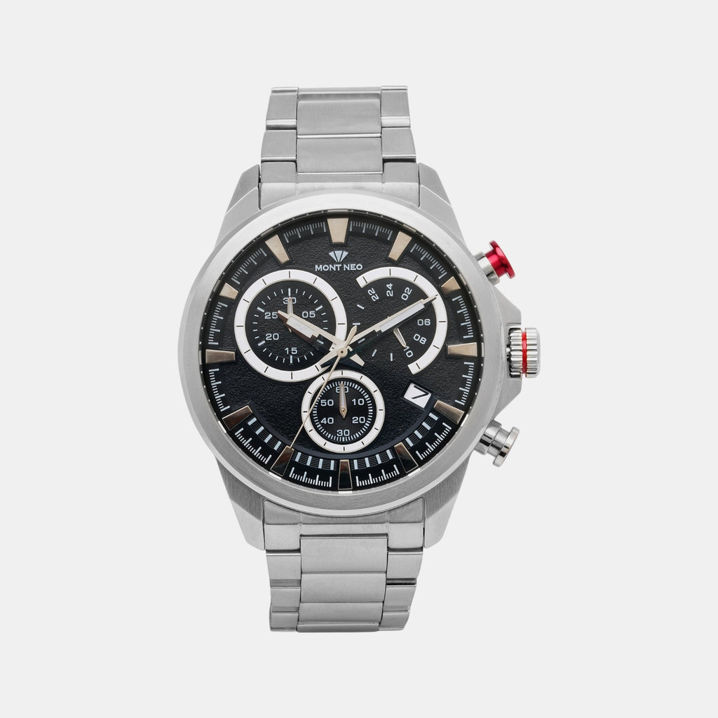 Men Quartz Black Dial Chronograph Stainless Steel Watch 7011M-M1104