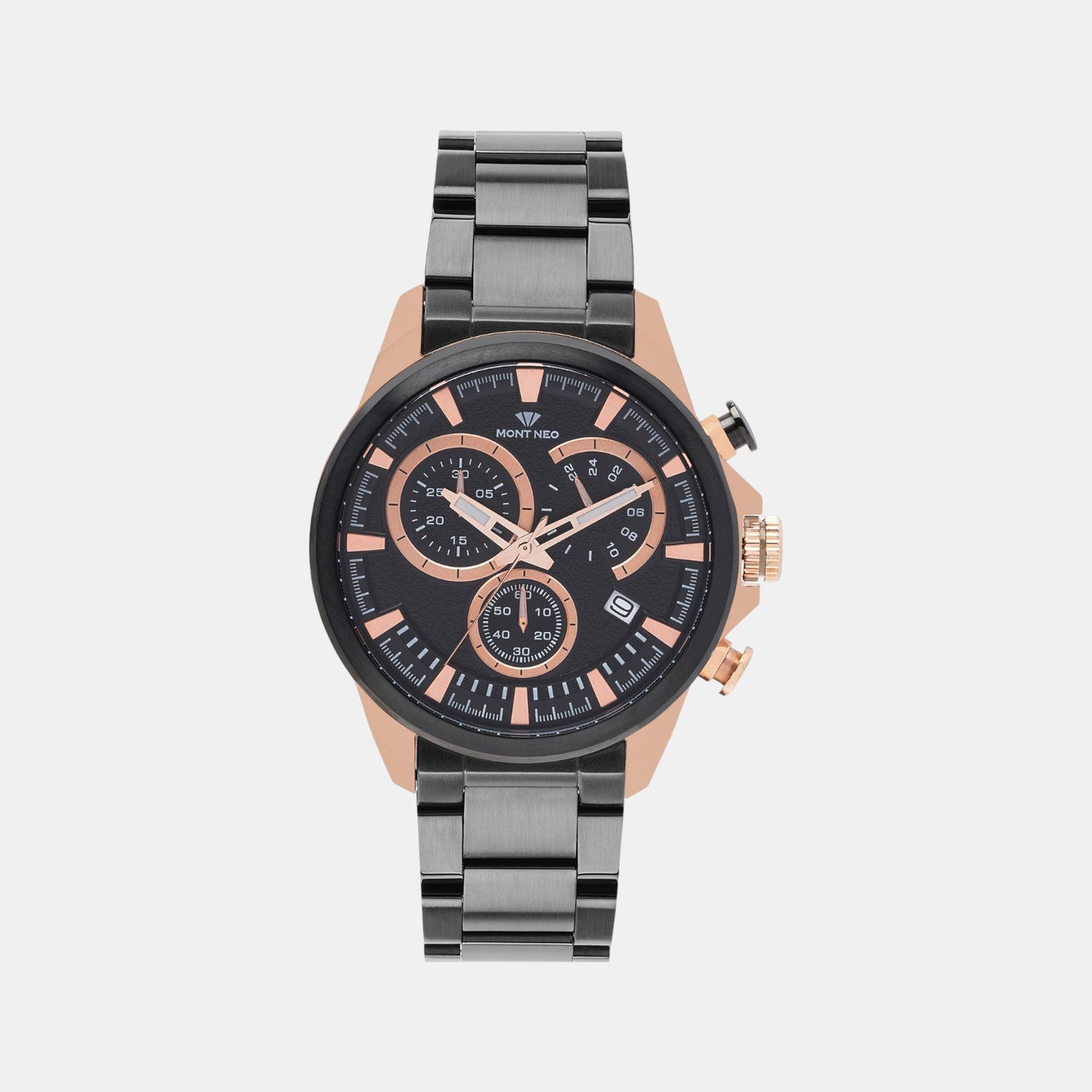 Men Quartz Black Dial Chronograph Stainless Steel Watch 7011M-M3404