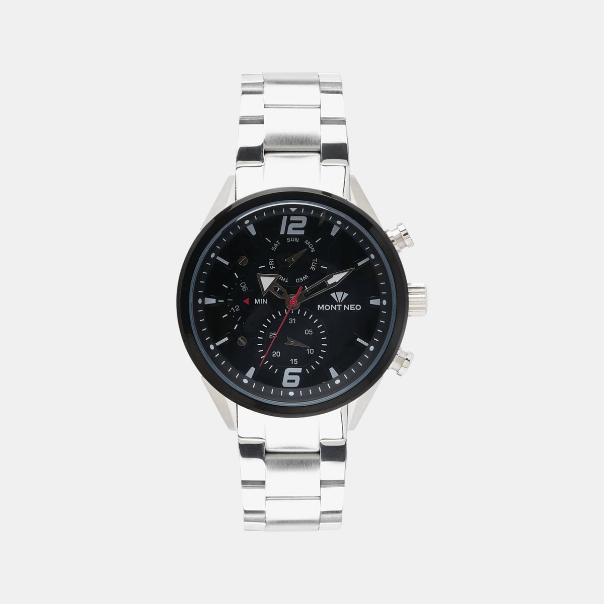 Men Quartz Black Dial Chronograph Stainless Steel Watch 7012C-M1404