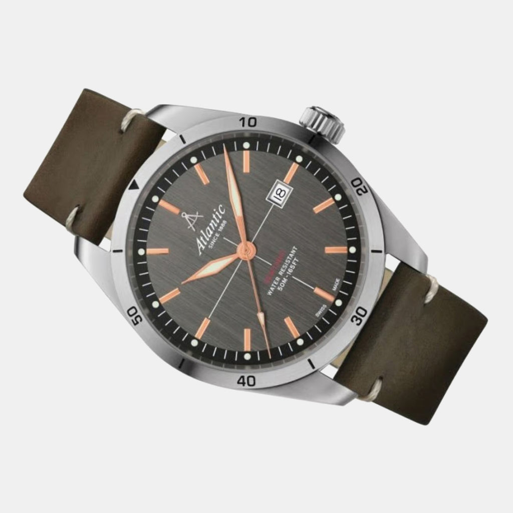 Men Quartz Grey Dial Analog Leather Watch 70351.41.41R