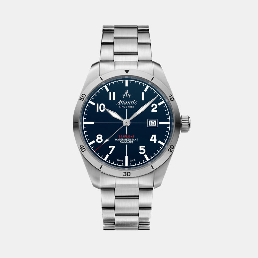 Atlantic Men Quartz Blue Dial Analog Stainless Steel Watch 70356.41.55-1