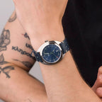 Men Quartz Blue Dial Analog Leather Watch 70362.41.59