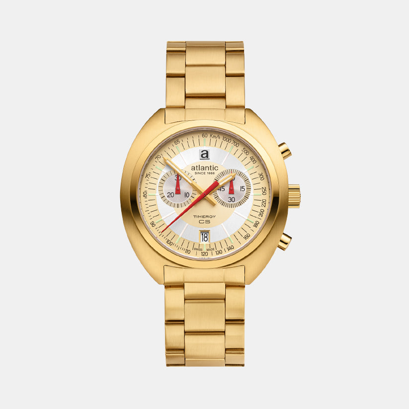 Atlantic Men Quartz Cream Dial Chronograph Stainless Steel Watch 70467.45.35-1