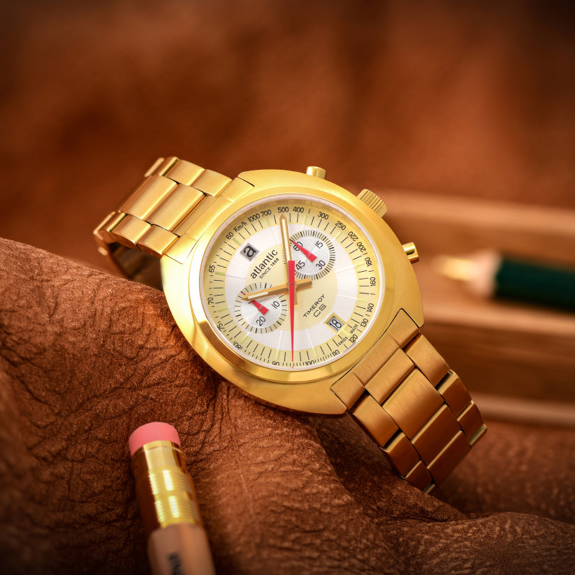 Atlantic Men Quartz Cream Dial Chronograph Stainless Steel Watch 70467.45.35-4