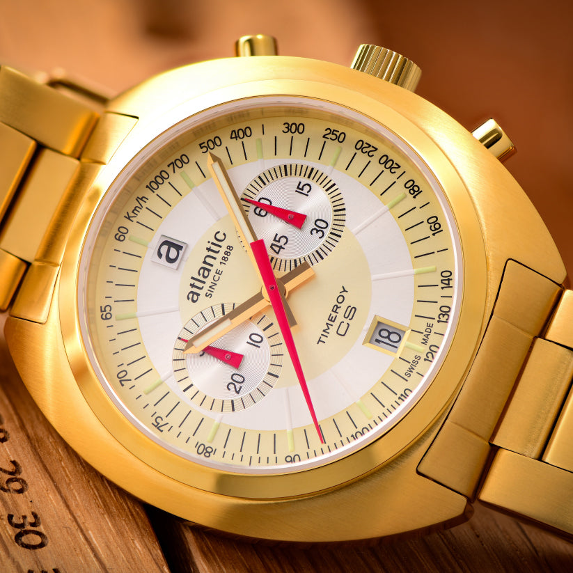 Atlantic Men Quartz Cream Dial Chronograph Stainless Steel Watch 70467.45.35-3