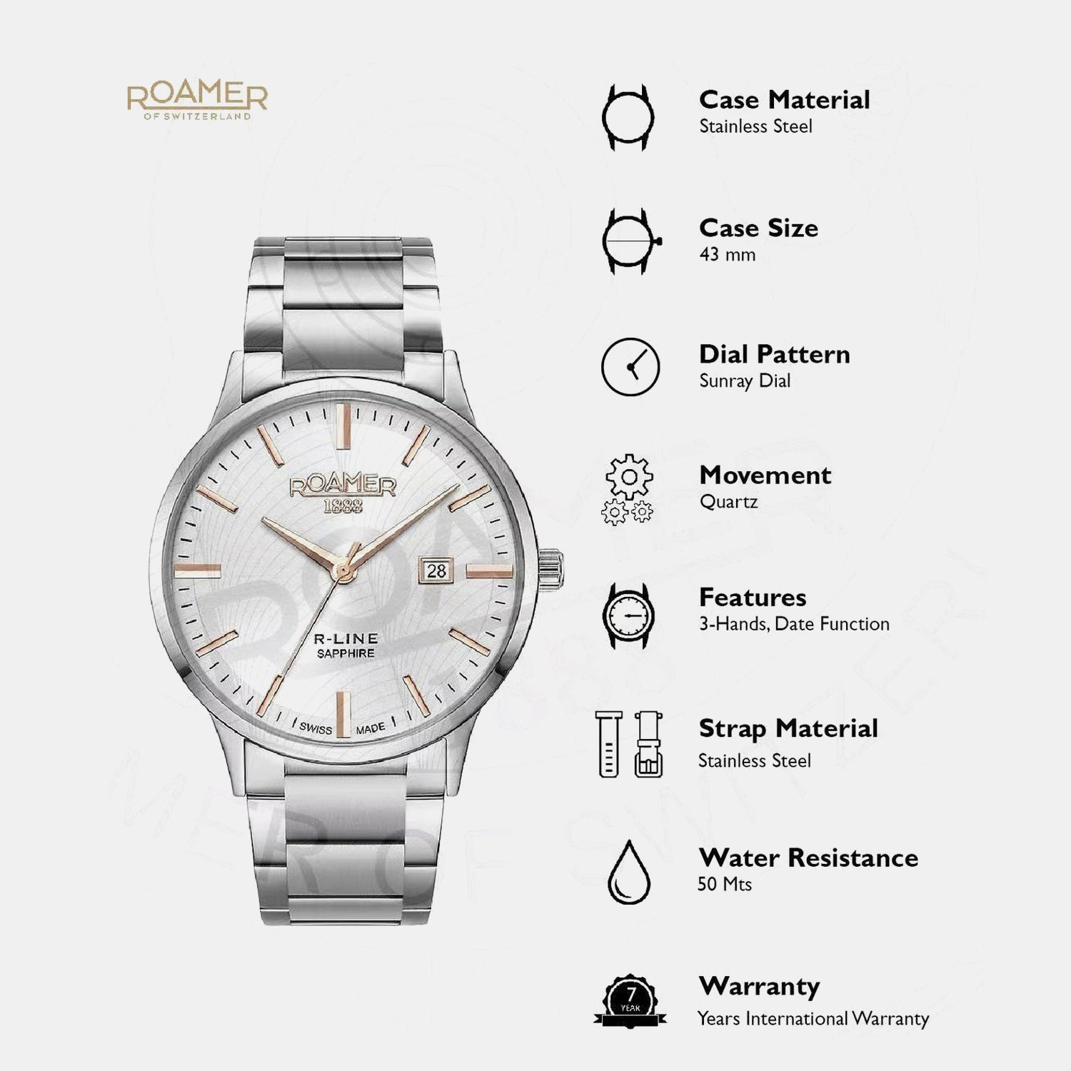 R-Line Men Quartz Silver Dial Analog Stainless Steel Watch 718833 41 15 70