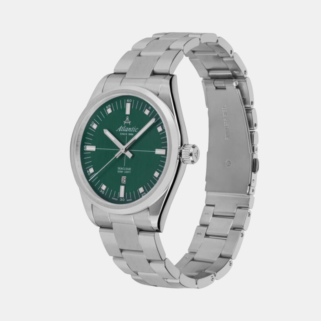 Atlantic Men Quartz Green Dial Analog Stainless Steel Watch 73366.41.71-3