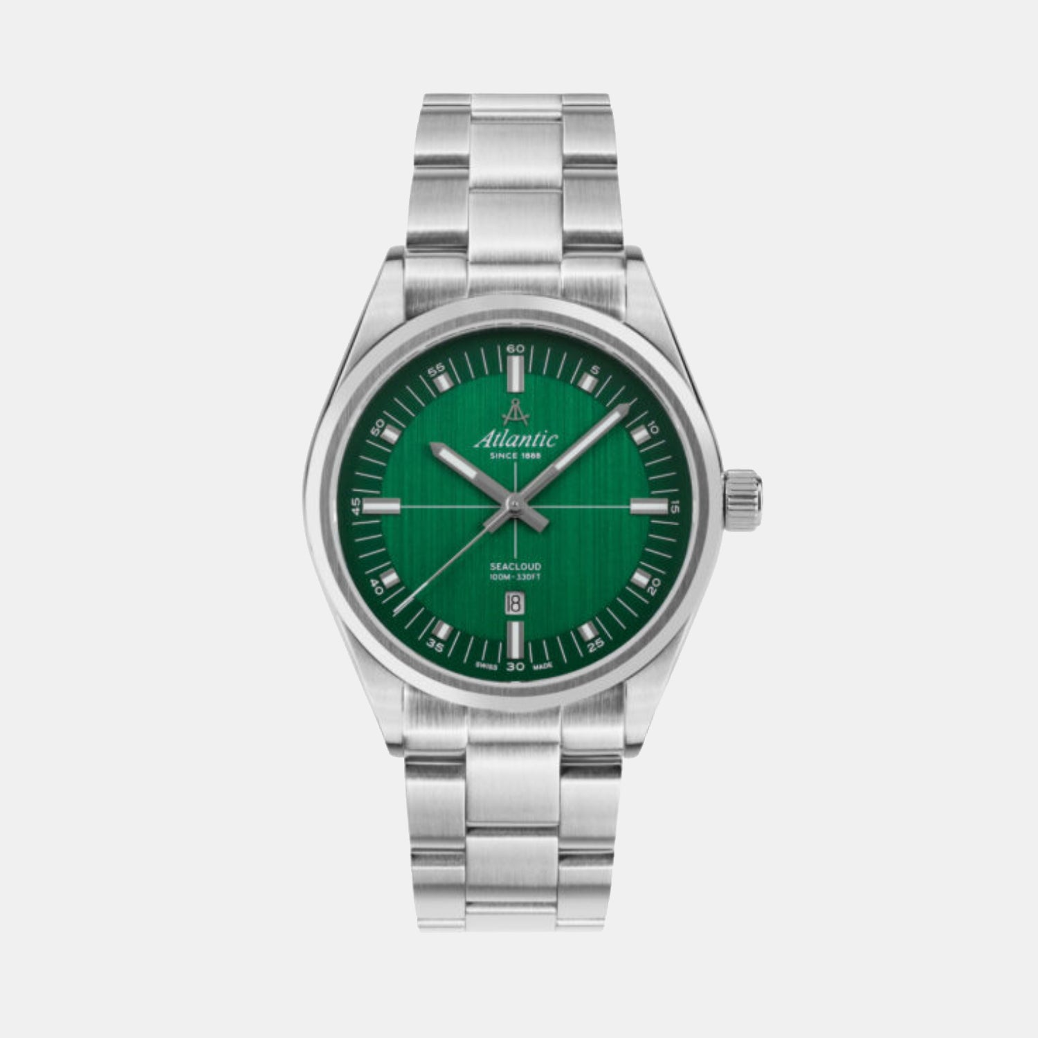 Atlantic Men Quartz Green Dial Analog Stainless Steel Watch 73366.41.71-1
