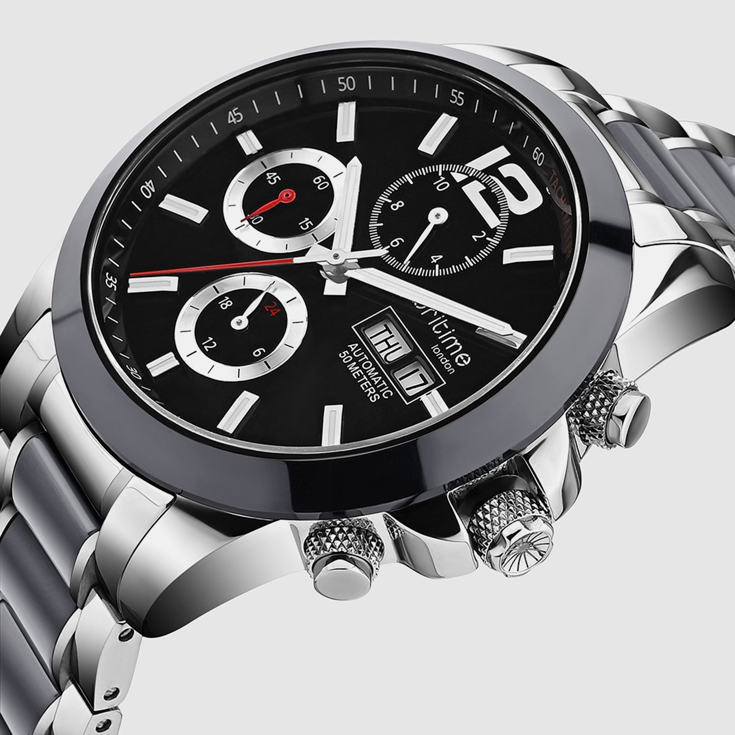 Men Automatic Black Dial Analog Stainless Steel Watch 746-M10401