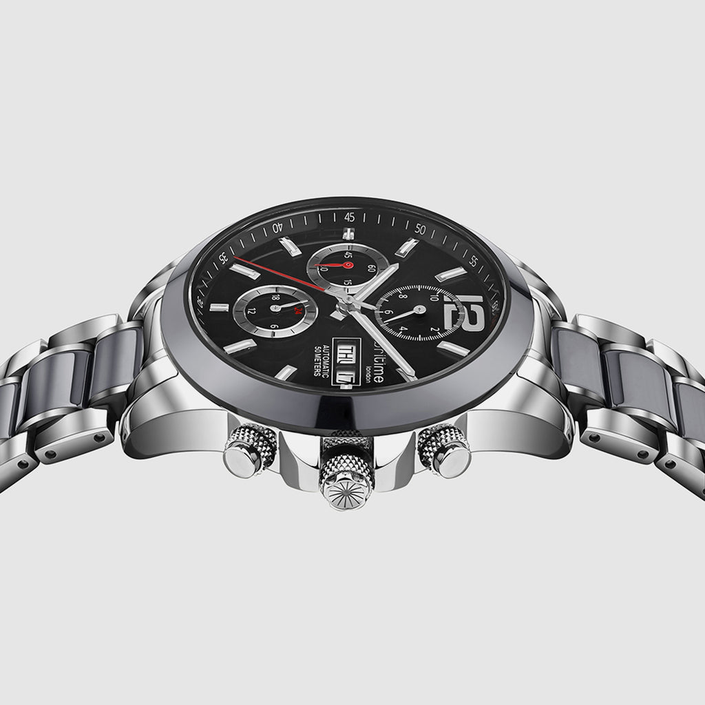 Men Automatic Black Dial Analog Stainless Steel Watch 746-M10401