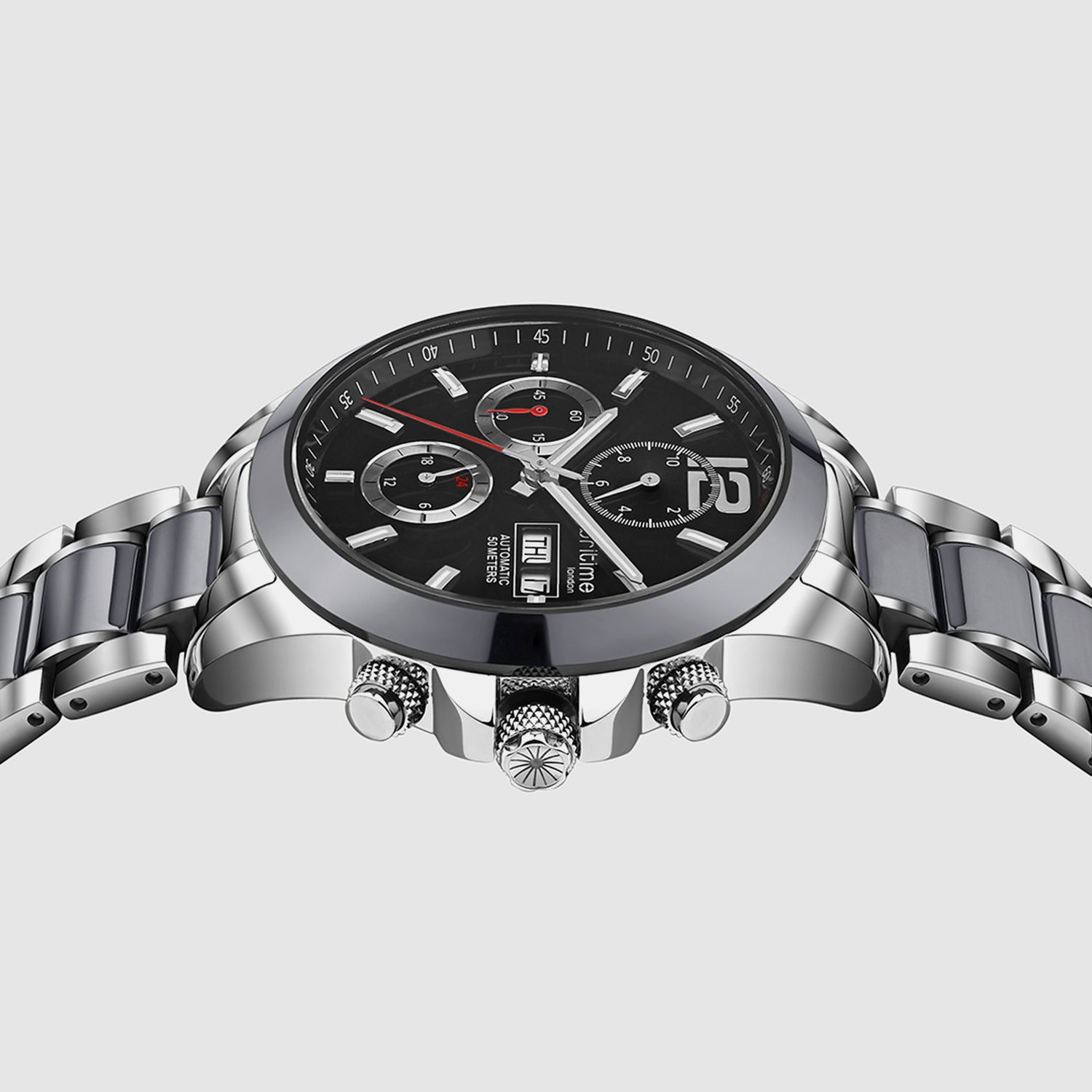 Men Automatic Black Dial Analog Stainless Steel Watch 746-M10401