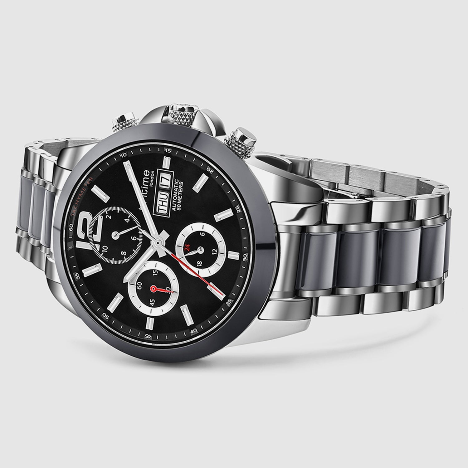 Men Automatic Black Dial Analog Stainless Steel Watch 746-M10401