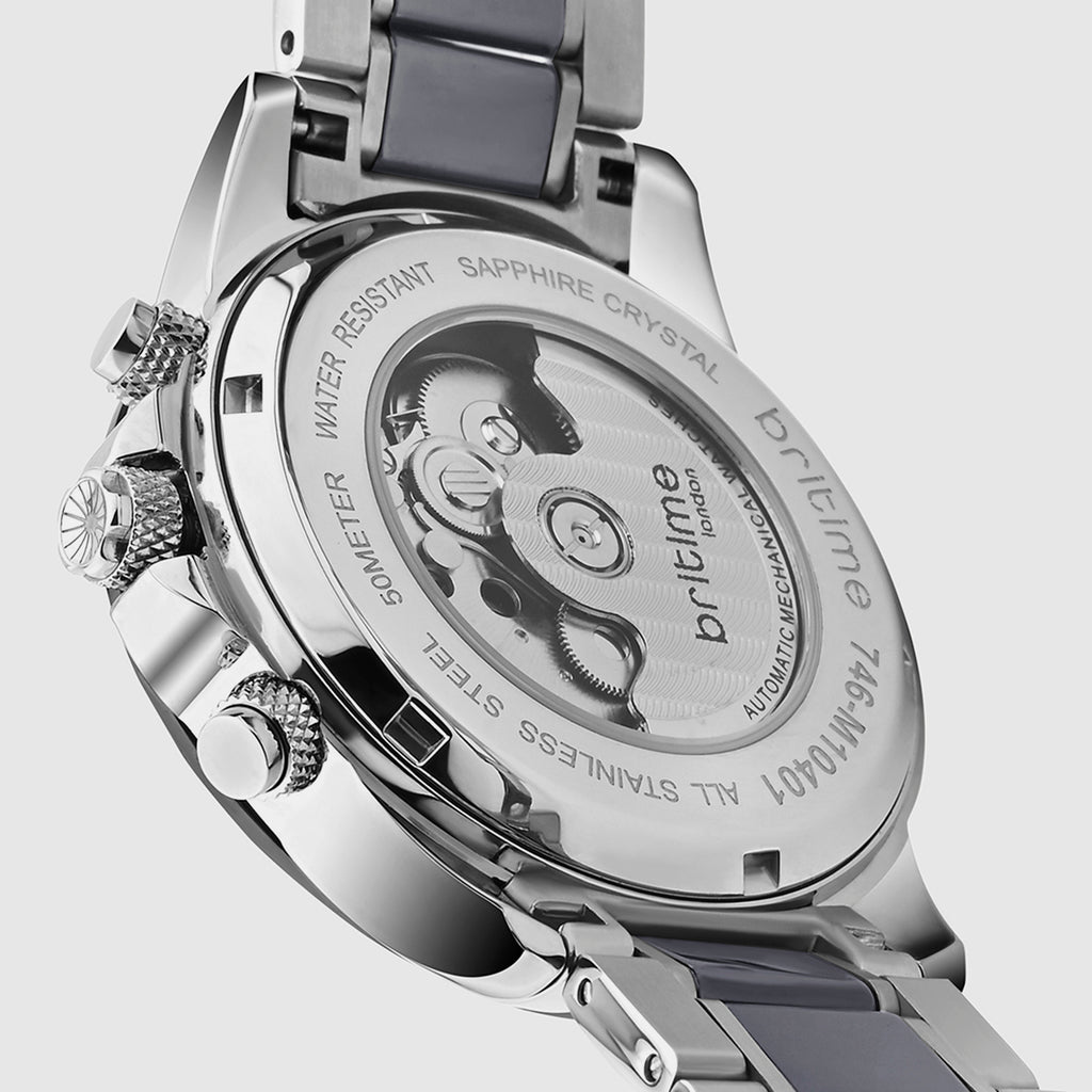 Men Automatic Black Dial Analog Stainless Steel Watch 746-M10401