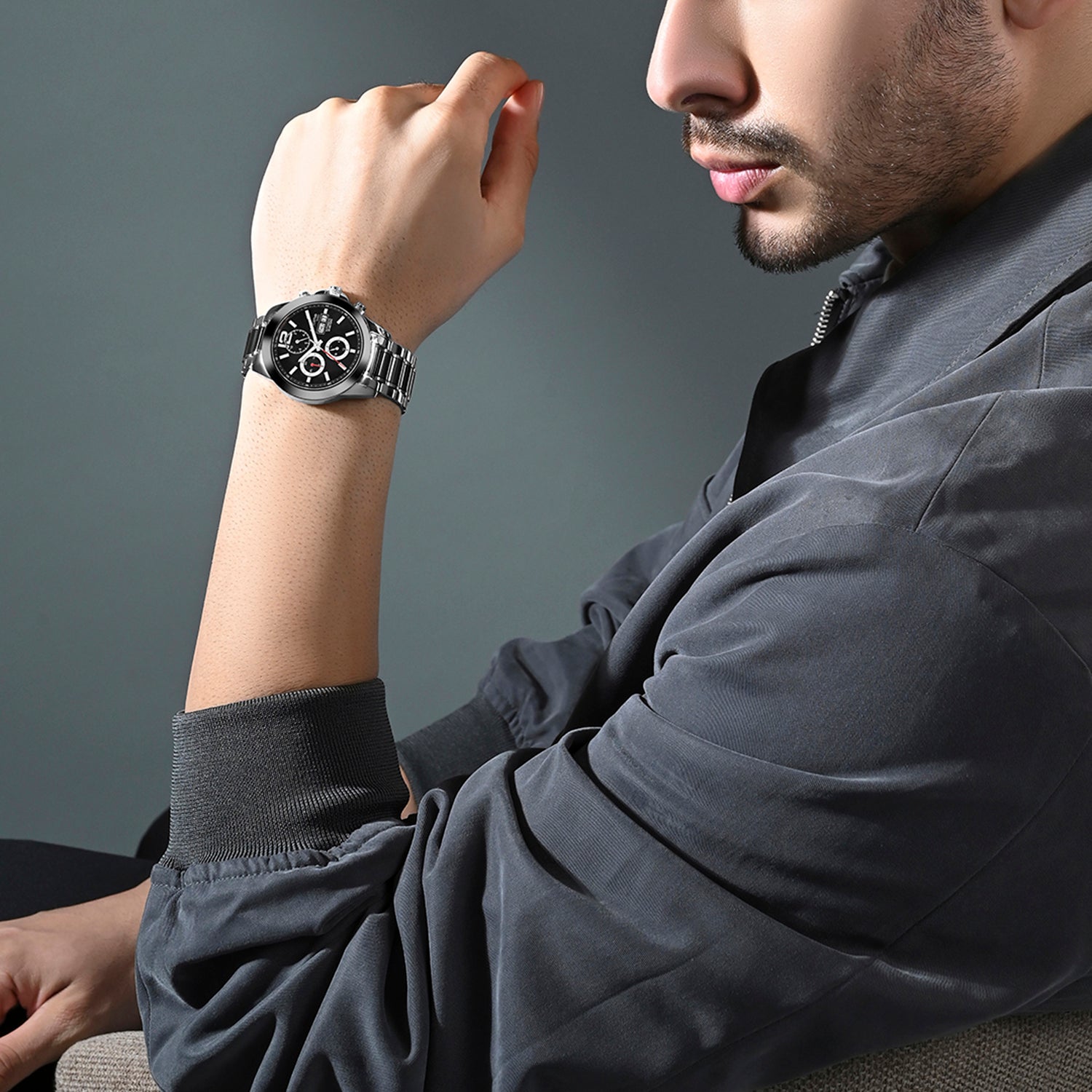 Men Automatic Black Dial Analog Stainless Steel Watch 746-M10401