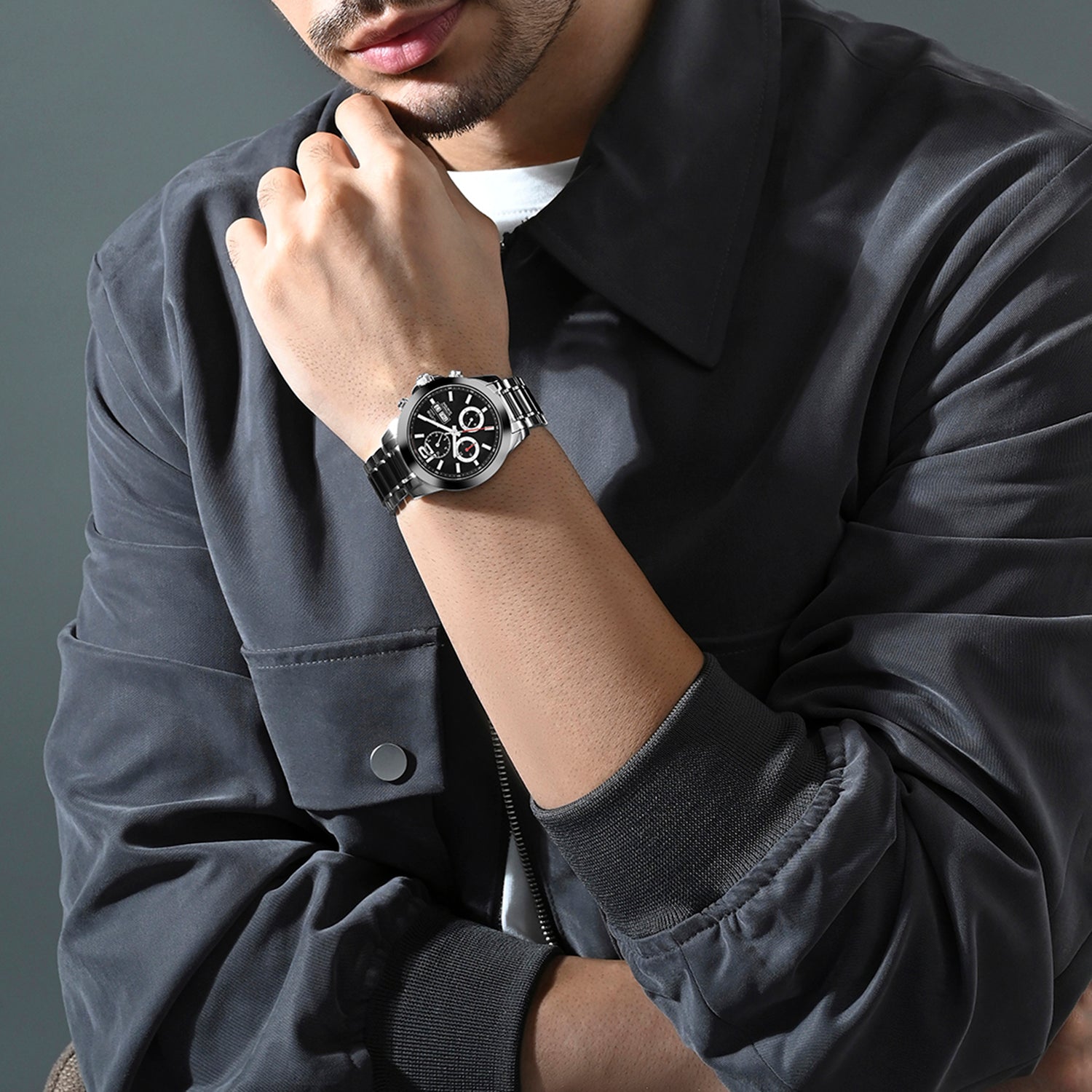 Men Automatic Black Dial Analog Stainless Steel Watch 746-M10401