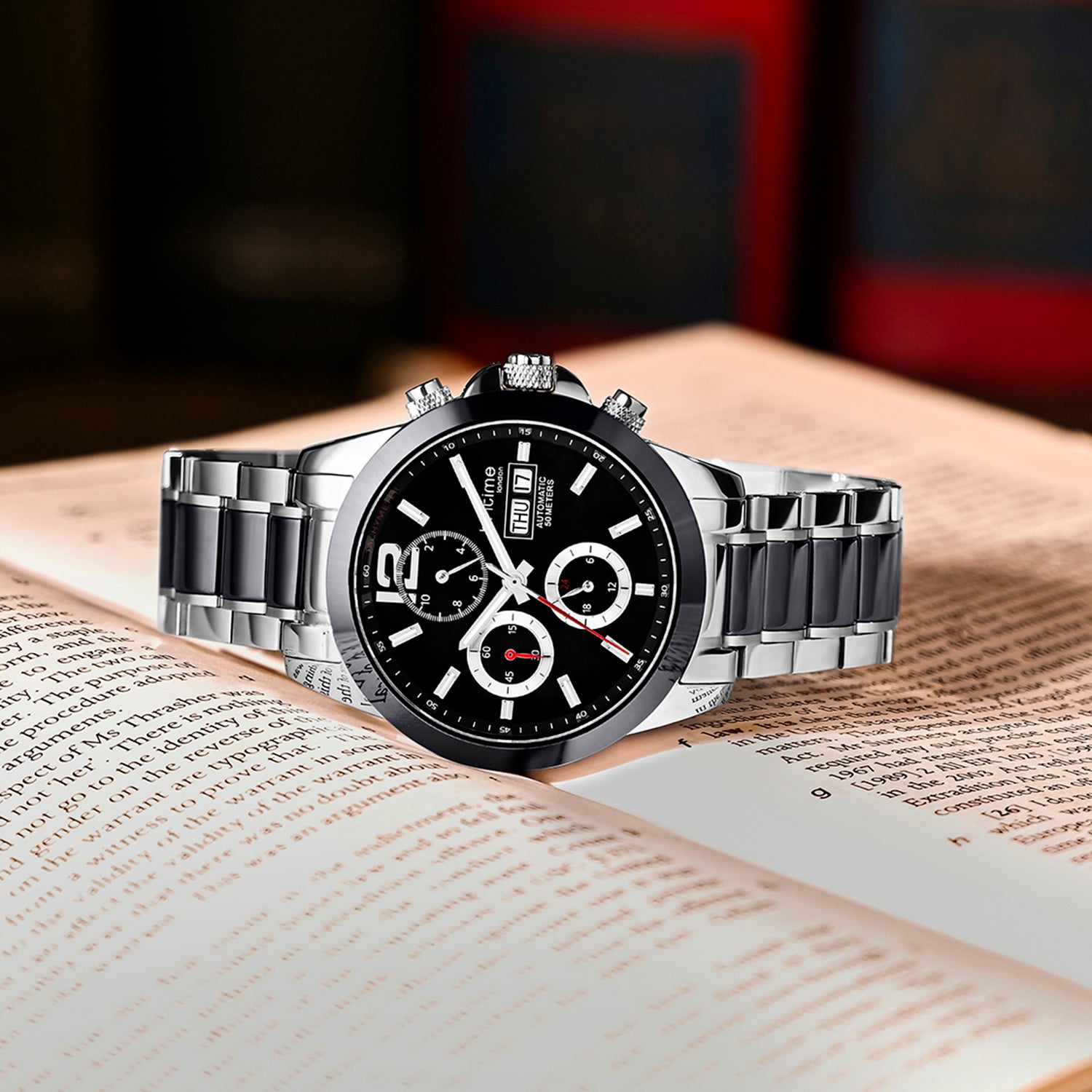 Men Automatic Black Dial Analog Stainless Steel Watch 746-M10401