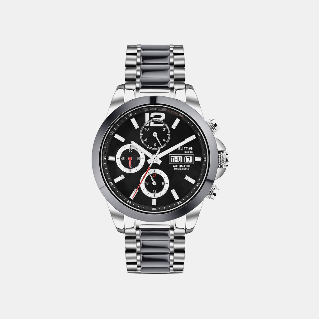 Men Automatic Black Dial Analog Stainless Steel Watch 746-M10401