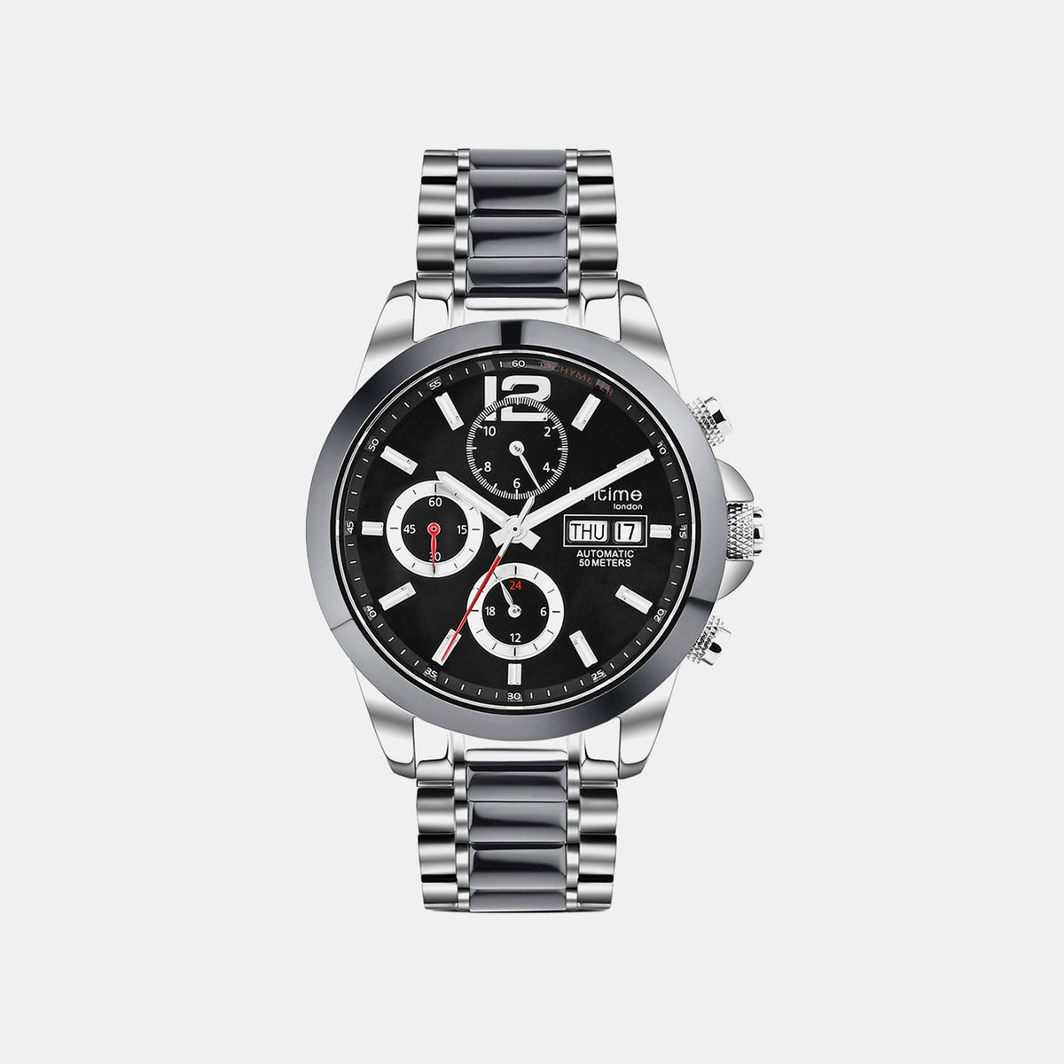 Men Automatic Black Dial Chronograph Stainless Steel Watch 746-M10401