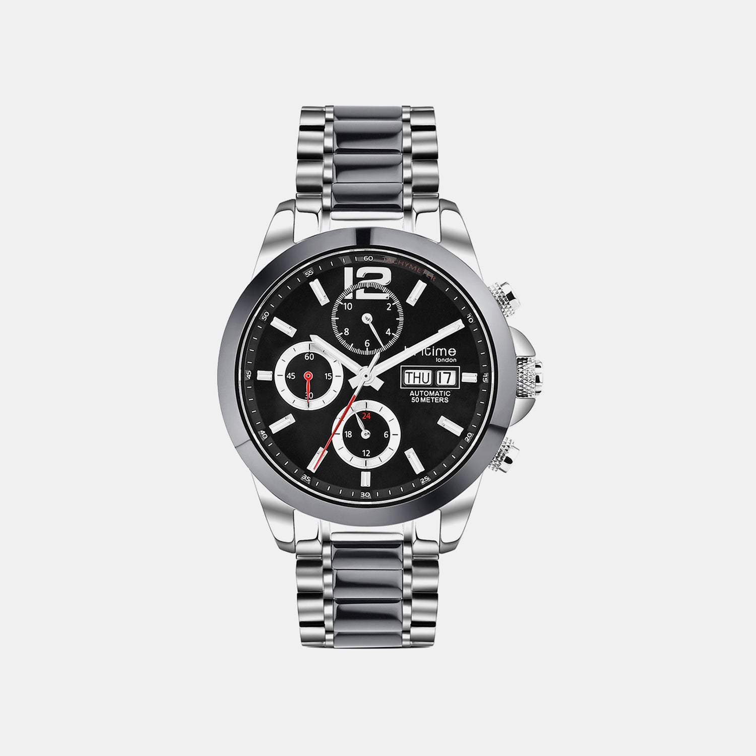 Men Automatic Black Dial Analog Stainless Steel Watch 746-M10401