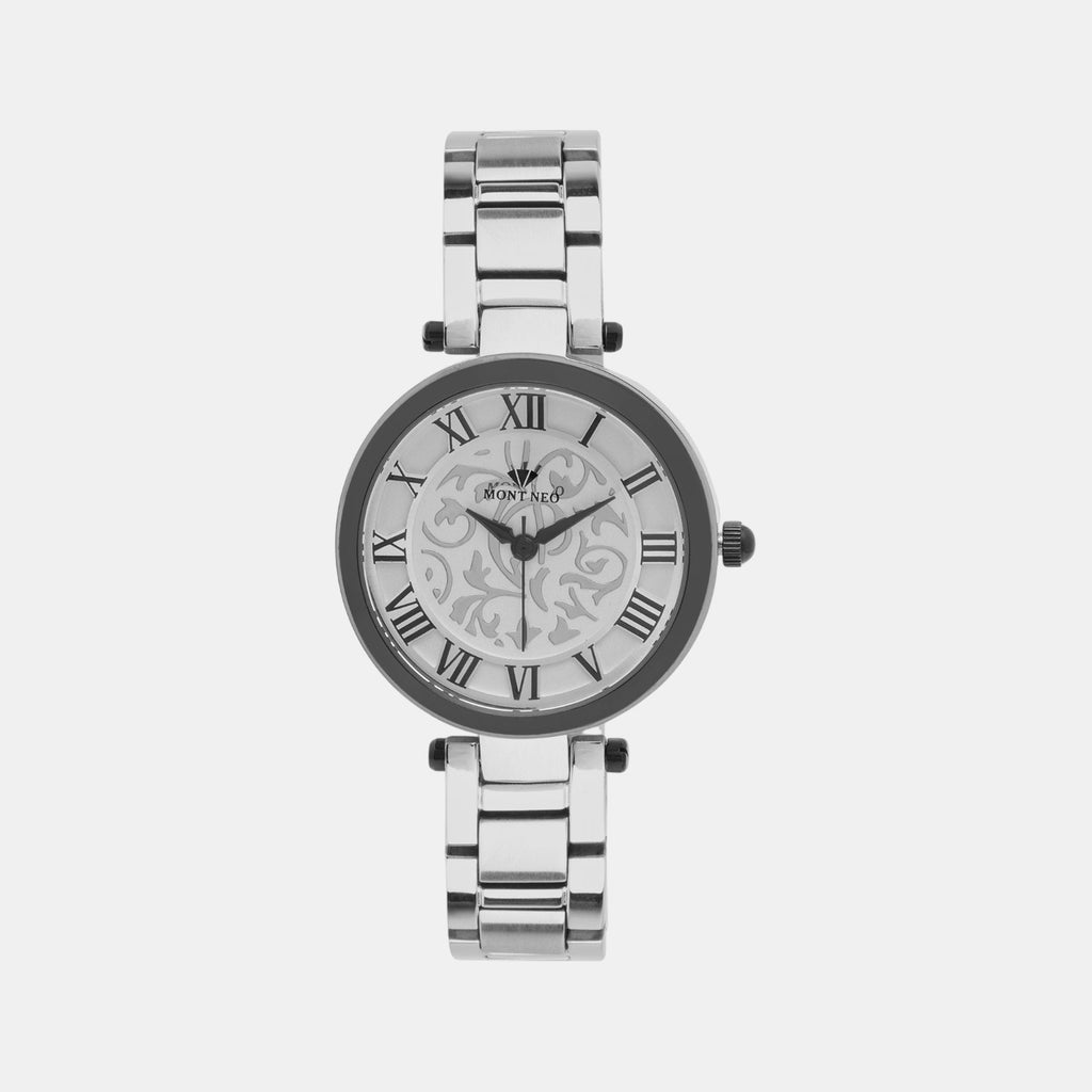 Women Quartz Silver Dial Analog Stainless Steel Watch 7502T-M1403