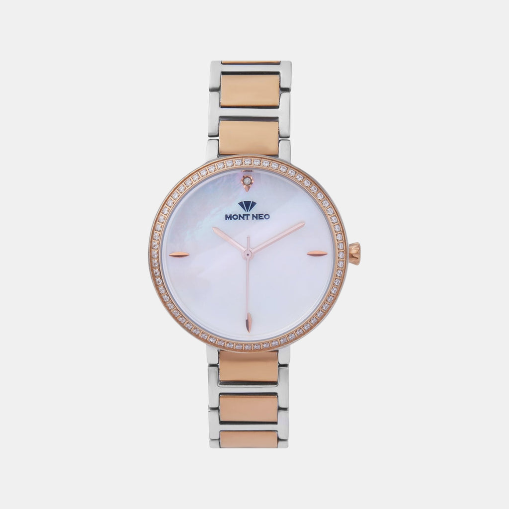 Women Quartz Mother Of Pearl Dial Analog Metal Watch 7507T-M3301