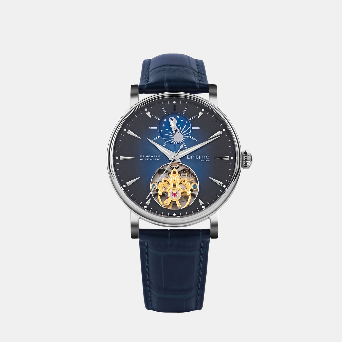Men Automatic Blue Dial Analog Leather Watch 760-L10507