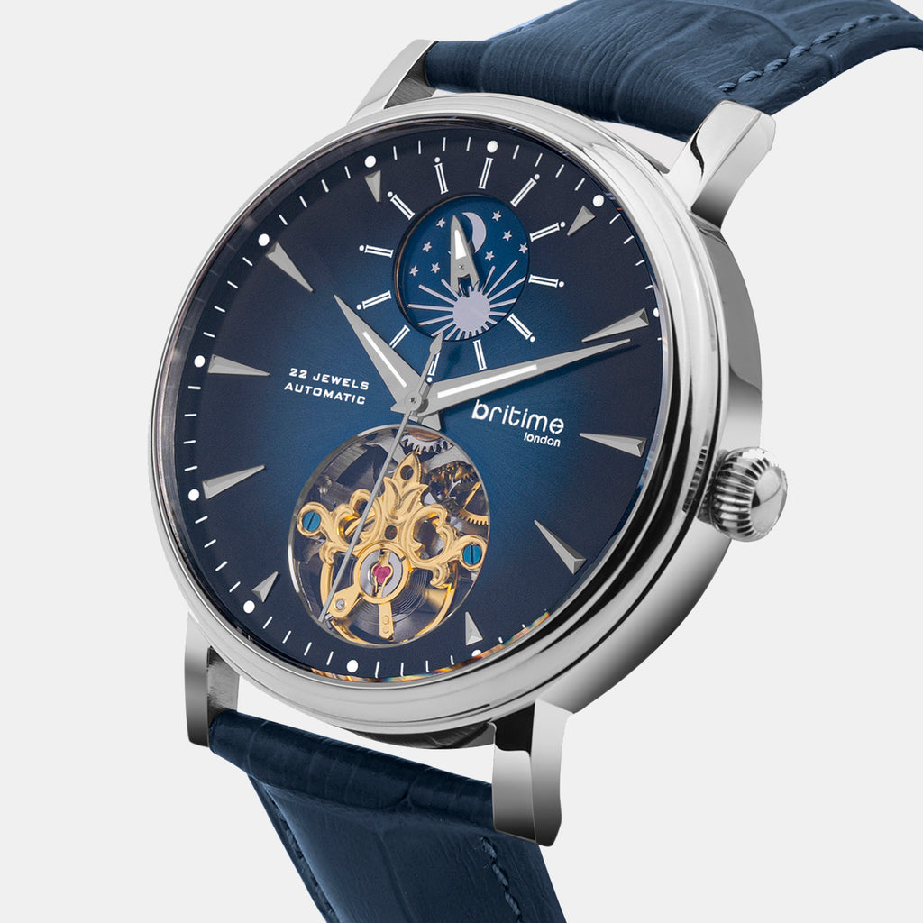 Men Automatic Blue Dial Analog Leather Watch 760-L10507