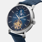 Men Automatic Blue Dial Analog Leather Watch 760-L10507