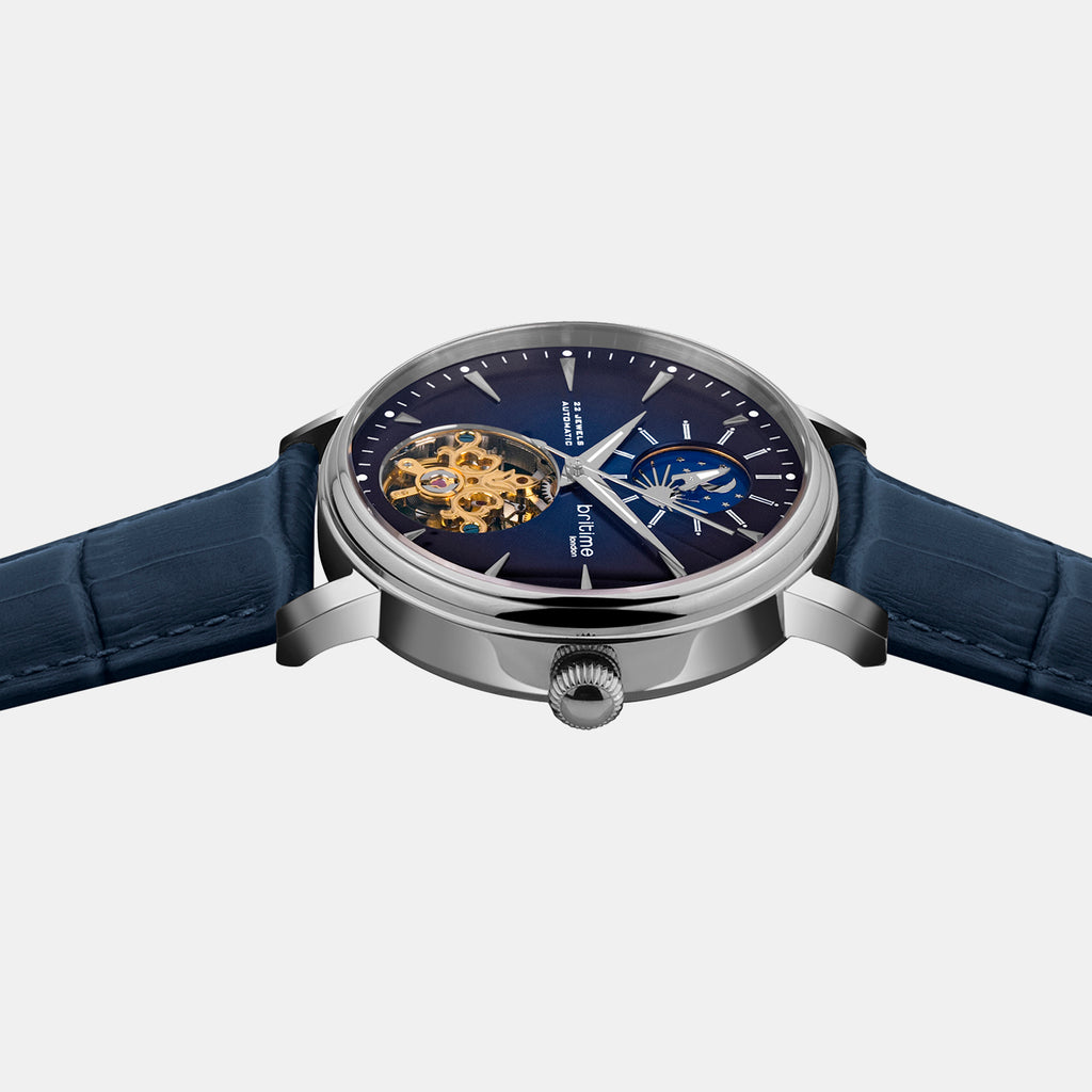 Men Automatic Blue Dial Analog Leather Watch 760-L10507