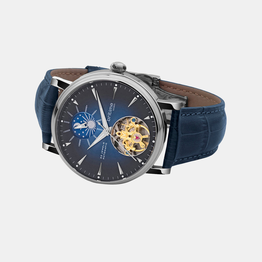 Men Automatic Blue Dial Analog Leather Watch 760-L10507