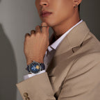 Men Automatic Blue Dial Analog Leather Watch 760-L10507